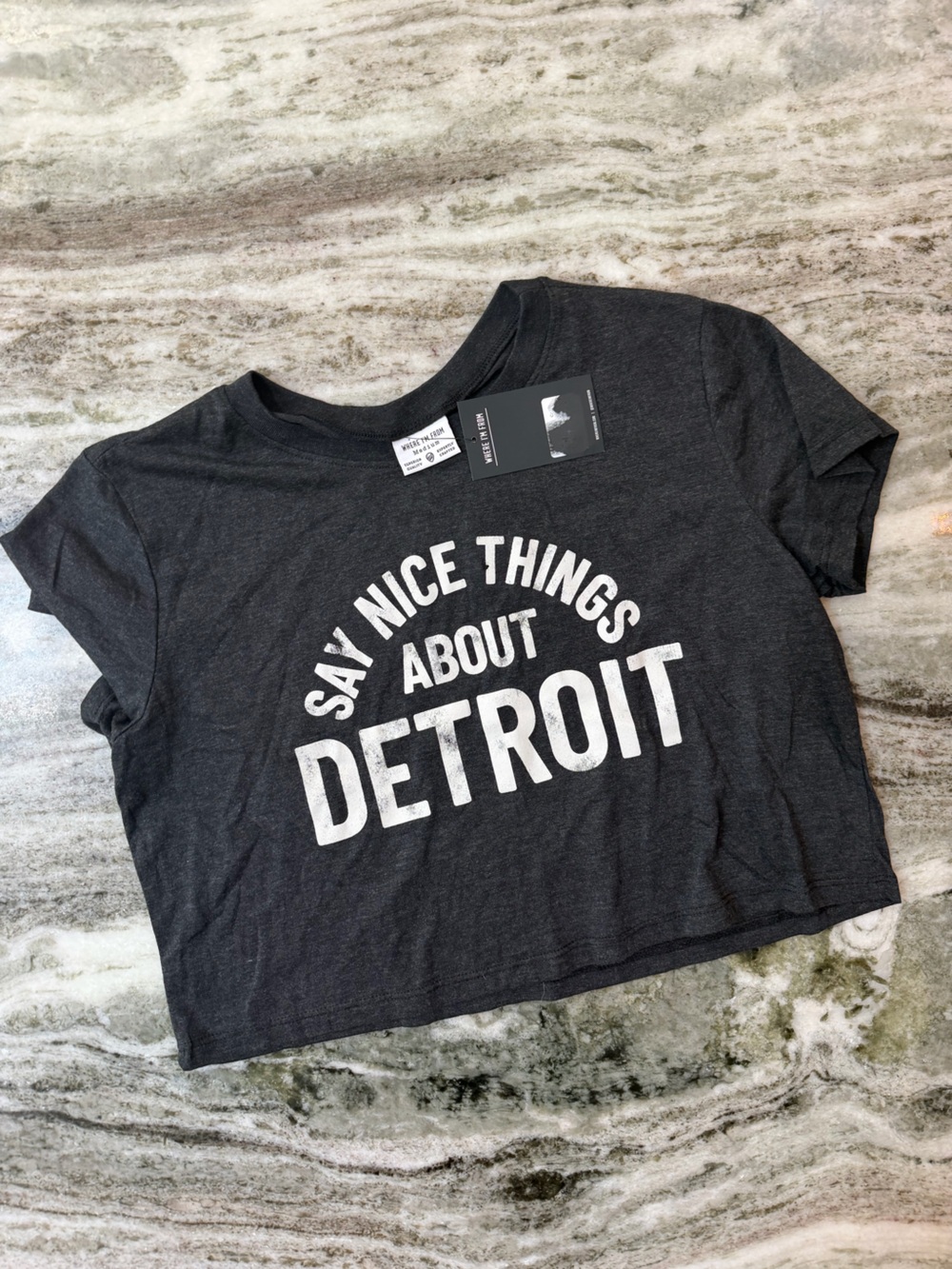 NWT “Say Nice Things About Detroit”Graphic Tee - Charcoal with White Print